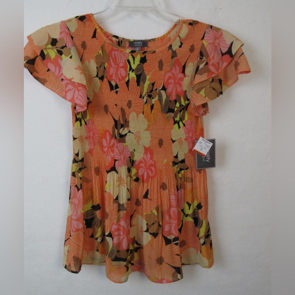 Floral Ruffle Sleeve Top - Multicolor - Picture 4 of 7